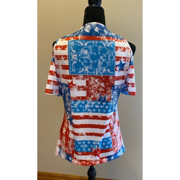 Bundle 2 Blouses Womens Sz Medium Blue Cheetah Print T Shirt Red White Blue Top - Picture 10 of 12